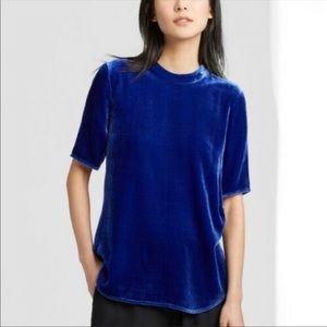 Eileen Fisher Crushed Velvet Blouse Royal Blue Medium